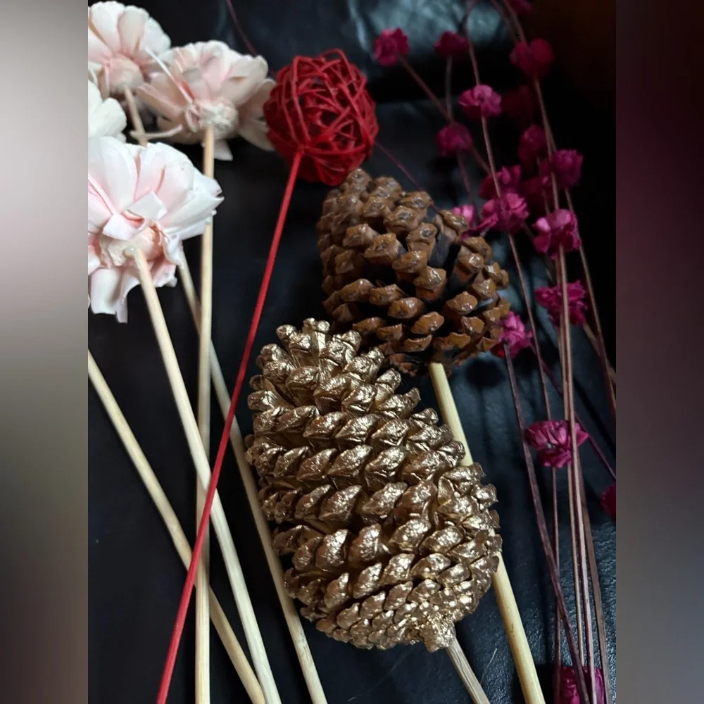 Elegant Floral Pinecone Twig Arrangement Red Blush Gold Green Brown Beige White